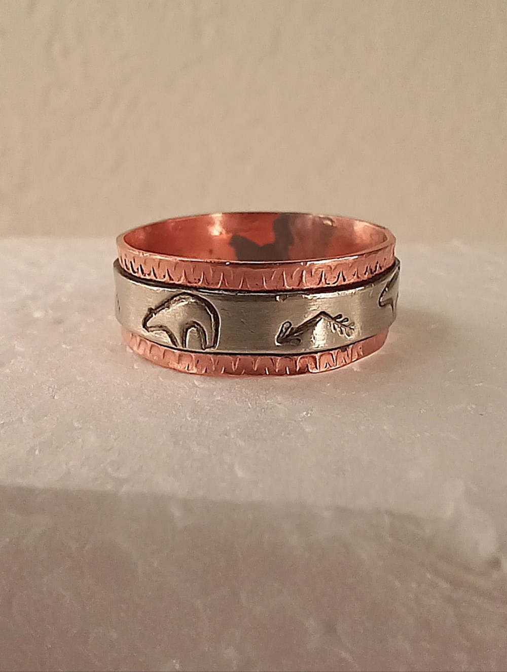 Navajo Signed Native American Ring TA Begay Copper Nickle Handmade Bear Arrows - Picture 13 of 17